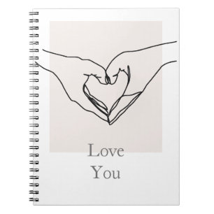Caderno Espiral Pôster amo você. Arte de linha mãos arte de parede