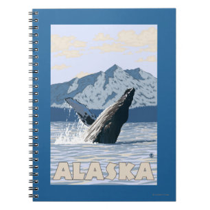 Caderno Espiral Poster das viagens vintage da baleia de
