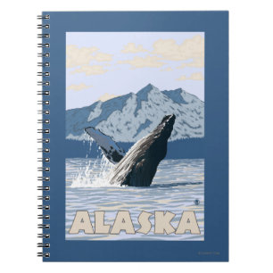 Caderno Espiral Poster das viagens vintage da baleia de