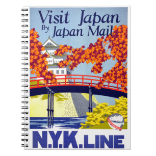 Caderno Espiral Poster das viagens vintage de Japão restaurado