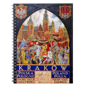 Caderno Espiral Poster das viagens vintage de Krakow do Polônia
