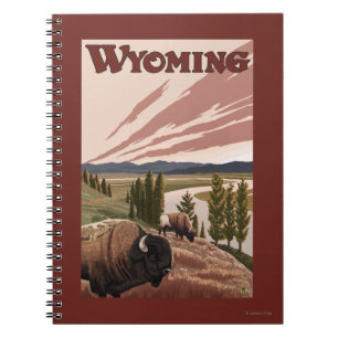 Caderno Espiral Poster das viagens vintage do bisonte de