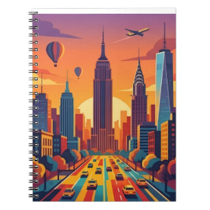 Caderno Espiral Pôster de Viagem Retro da Silhueta Minimalista de 