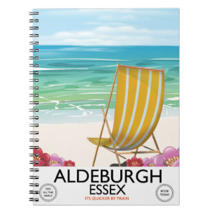 Caderno Espiral Poster de viagens da praia de Aldeburgh Essex