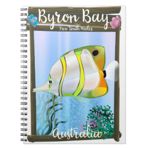 Caderno Espiral Poster de viagens de Byron Bay na Austrália.