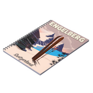 Caderno Espiral Poster de viagens de Esqui Suiça Engelberg