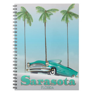 Caderno Espiral Poster de viagens de estilo Sarasota Florida Vinta