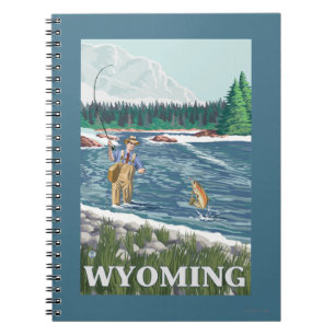 Caderno Espiral Poster de viagens de FishermanWyomingVintage da
