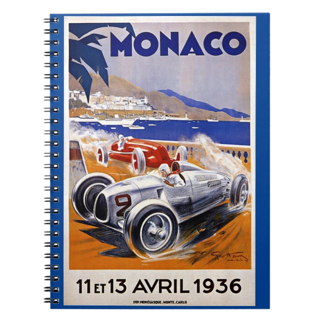 Caderno Espiral Poster de viagens Mônaco, corrida de carros de 193 (Frente)