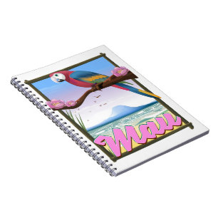 Caderno Espiral Poster de viagens tropical do papagaio de Maui