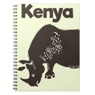 Caderno Espiral Poster vintage Africano do Quênia Rhino