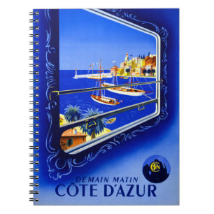 Caderno Espiral Poster vintage Cote d'Azur Restaurado