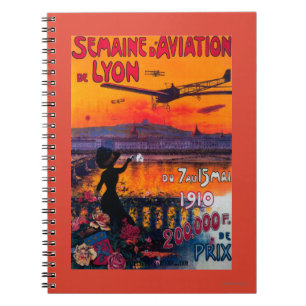 Caderno Espiral Poster vintage do De Lyon da aviação do d de