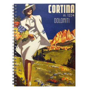 Caderno Espiral Poster vintage Itália de Cortina Dolomés Restaurad