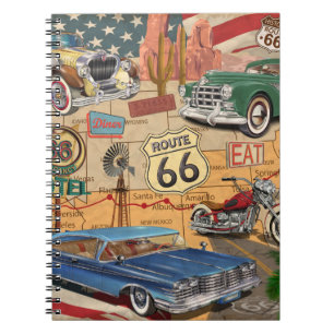 Caderno Espiral Poster Vintage Route 66.