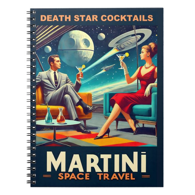 Caderno Espiral Posteres de viagens Espaciais Martini Coquetéis da (Frente)
