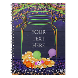 Caderno Espiral Pote de Doces de Halloween Personalizado com Ilumi