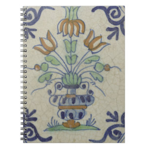 Caderno Espiral Pote De Flor Antiquado Com Azulejo Delft