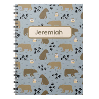 Caderno Espiral Potes de Mel de Patas de Ursos & Nome Personalizad