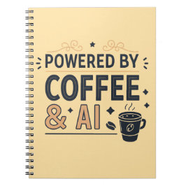 Caderno Espiral Powered by Coffee & AI Retro Tech Vector