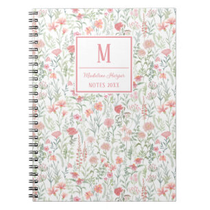 Caderno Espiral Prado de Flores Silvestres Coquette Rosa Personali