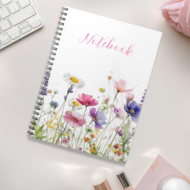 Caderno Espiral Prado de Flores Silvestres Roteiro Rosa (Wildflower Meadow Pink Script Notebook)