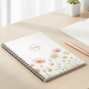 Caderno Espiral Prados Florais De Flores Rosa, Rosa, Personalizado