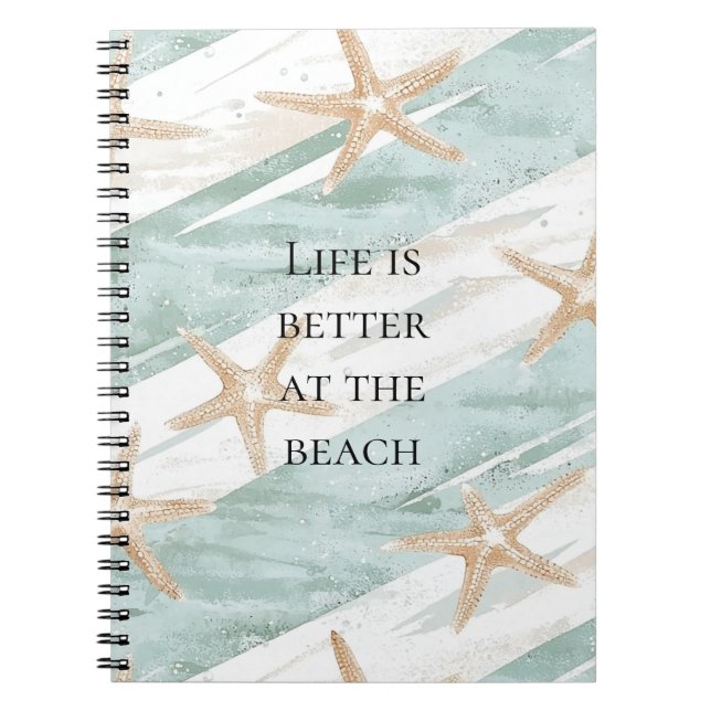 Caderno Espiral Praia Aqua Mint Starfish Stripes (Frente)