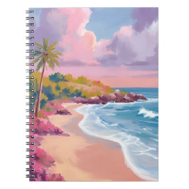 Caderno Espiral Praia Corada | Pintura do Oceano Rosa