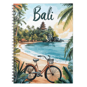 Caderno Espiral Praia de Bali com Bicicleta - Viagem Tropical