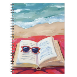 Caderno Espiral Praia de Leitura | Pintura em Aquarela de Ondas do