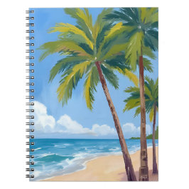 Caderno Espiral Praia de Palmeira | Pintura Azul Tropical em Aquar