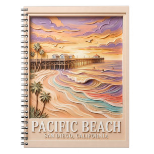Caderno Espiral Praia do Pacífico em San Diego 3D Viagem de Surf