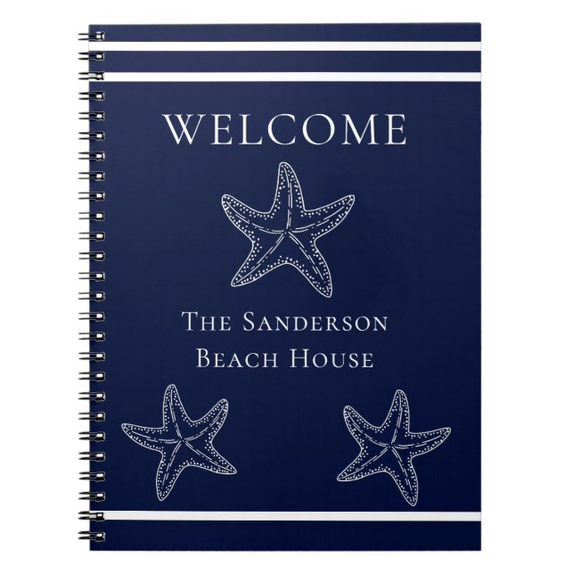 Caderno Espiral Praia Marinho Azul de Starfish  Branco Personaliza (Frente)
