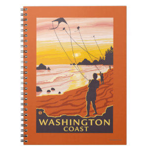 Caderno Espiral Praia & papagaios - costa de Washington