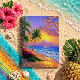 Caderno Espiral Praia Tropical, Notebook Ocean Sunset