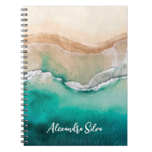 Caderno Espiral Praia Tropical Oceânica Nome de Aquarela