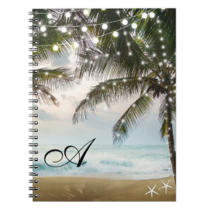 Caderno Espiral Praia Tropical Palmeiras e Luzes do Oceano