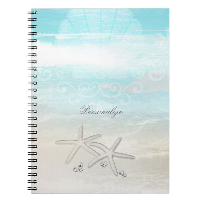 Caderno Espiral Praia White Starfish Elegante Summer Chic Tropical (Frente)