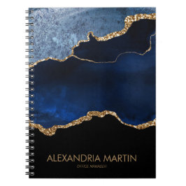 Caderno Espiral Prancheta Azul Marinho Dourado Mármore Brilho Escr