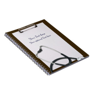 Caderno Espiral Prancheta Marrom Médica com Estetoscópio