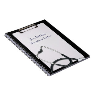 Caderno Espiral Prancheta Preta Médica com Estetoscópio