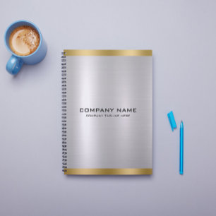 Caderno Espiral Prata de Seque Moderna e Textura Metálica Dourada