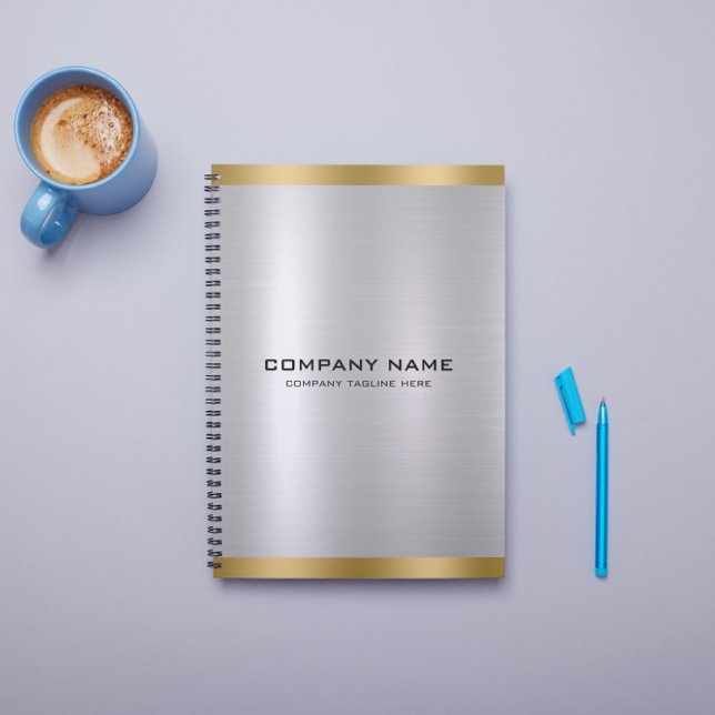 Caderno Espiral Prata de Seque Moderna e Textura Metálica Dourada (Criador carregado)