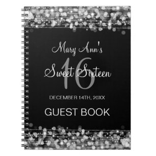 Caderno Espiral Prata dos Sparkles do partido do Guestbook do