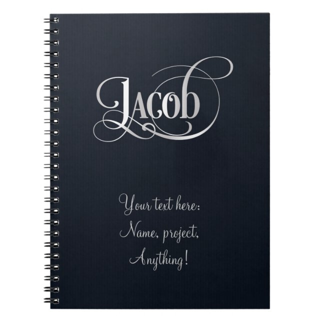 Caderno Espiral Prata personalizada de Jacob do roteiro de Swirly (Frente)