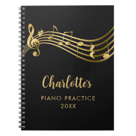 Caderno Espiral Prática de Piano Notas Musicais Ouro Professor&Alu