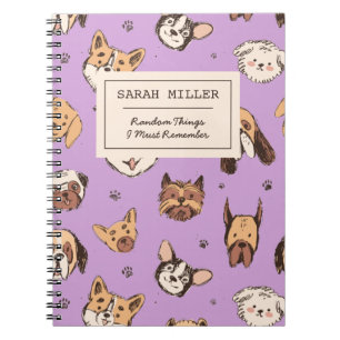 Caderno Espiral Prato de Cão Personalizado Padrões de Desenho Cão 
