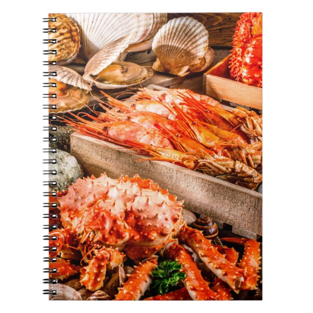 Caderno Espiral Prato de cozinha de frutos do mar como jantar gour (Frente)