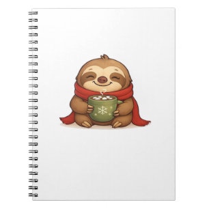 Caderno Espiral Preguiça de Natal Aconchegante com Chocolate Quent